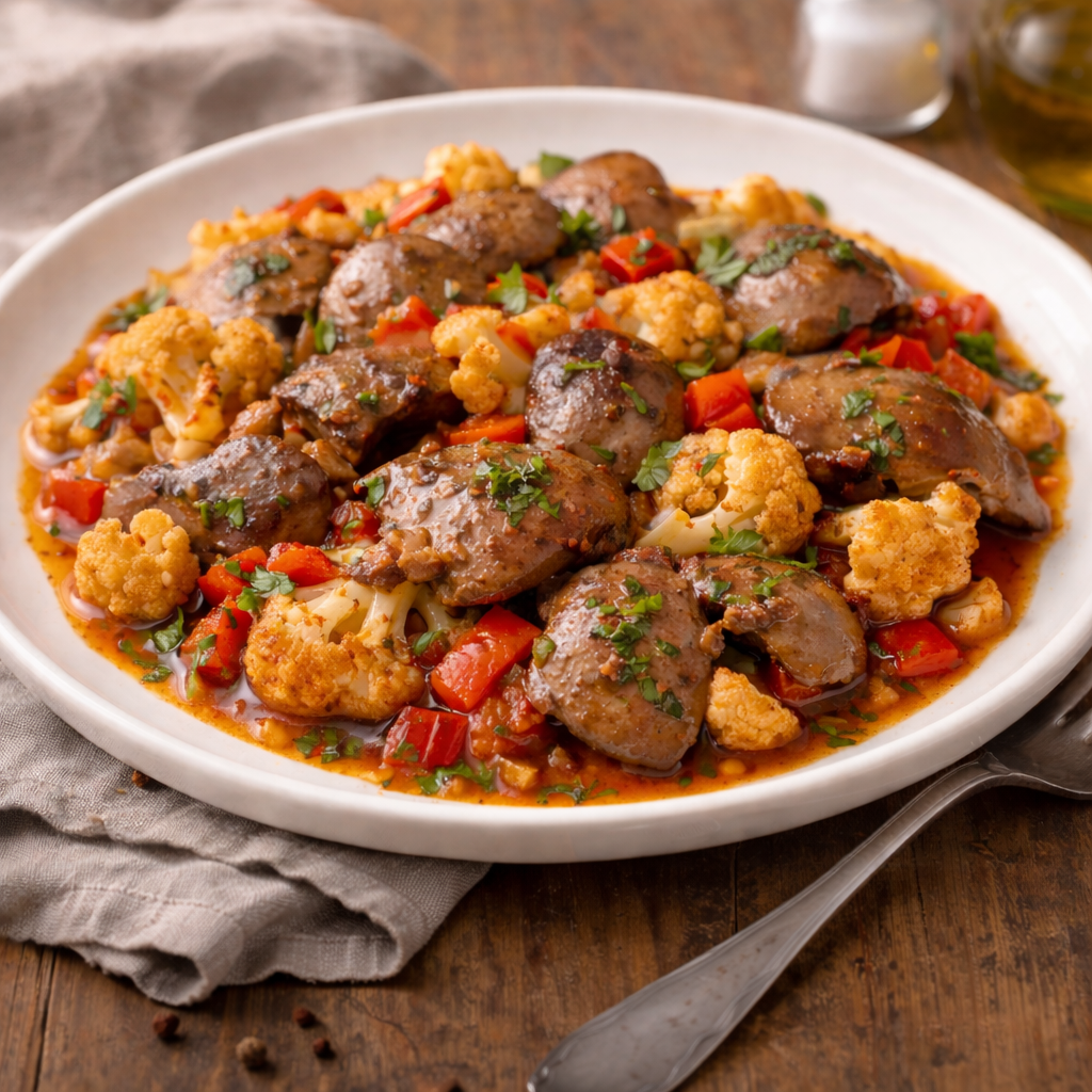 كبد الدجاج المقلي مع القرنبيط